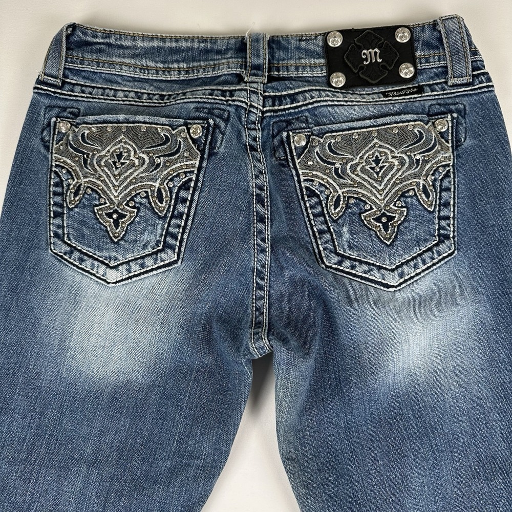 Miss Me Women's 29 Low Rise Bootcut Distressed Rhinestone Bling Jeans Y2K - Picture 3 of 12